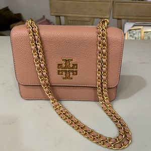 Tory Burch pebble crossbody shoulder bag leather pink Britton